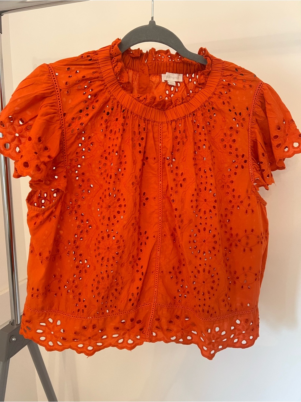 Eyelet Short Sleeve Blouse - Orange